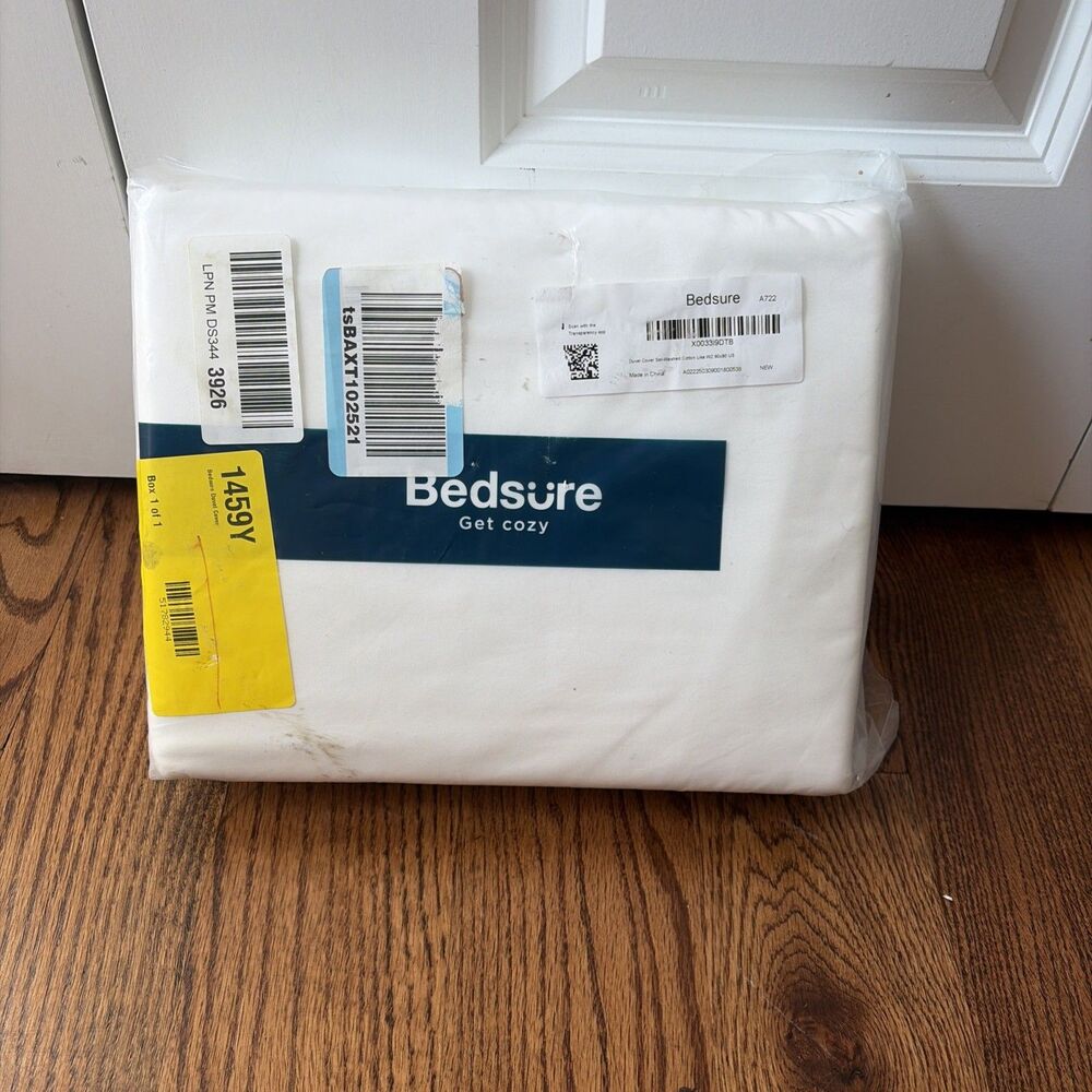 Bedsure Duvet Cover Set 3pcs 100% Washed Cotton Cream White Queen 90x90in - NEW